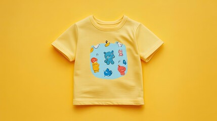 Yellow Baby T Shirt With Cartoon Animal Design