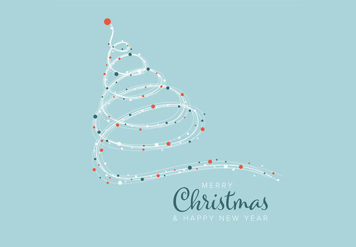 Minimalist light Christmas flyer/card template with abstract christmas tree made from stroke