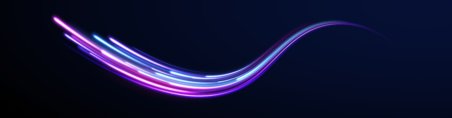  Light arc in neon colors, in the form of a turn.  Creative vector illustration of flying cosmic meteor, planetoid, comet, fireball isolated on transparent background. Effect, png, wave,neon,line.