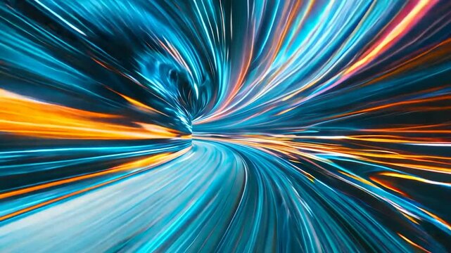 Hyperspace in galaxy, flying in space tunnel