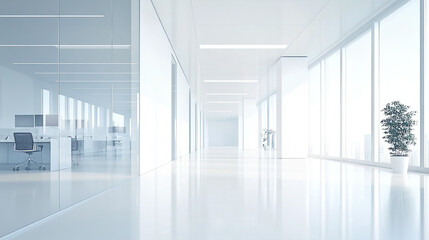 Obraz premium Clean office space with white walls and floors.