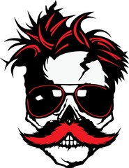 Tête de mort à moustache hipster skull moustachu et crane lunette de soleil