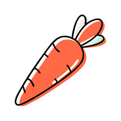 Good icon. Illustration of fresh orange carrot with green leaves on white background