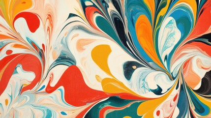 Vibrant abstract marbled acrylic paint texture with dynamic swirls in bold colors, creating an eye-catching and captivating background design.