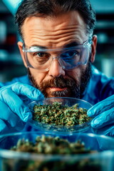 Scientist examining plant-derived polymer sample in sterile lab, sustainable materials concept