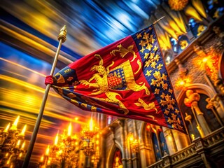 Naklejka premium Medieval Flag Symbol with Long Exposure Effect - Captivating Graphic Design for Historical Themes, Banners, and Cultural Representations