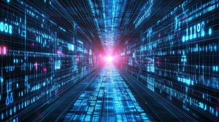 Fototapeta premium Digital Data Stream Tunnel Visualization Abstract