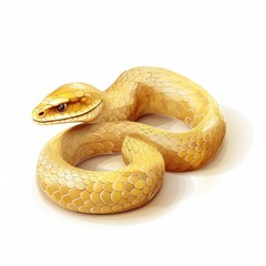 Obraz premium Realistic Illustration of a Yellow Snake with Intricate Scales on a Clean White Background for Wildlife, Nature, and Educational Themes