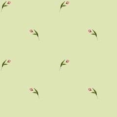Cute Springtime Tulip Bouquet Illustration in Soft Pastels, Seamless Pattern for Fashion and Gifts