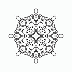 easy floral mandala design with clean lines for Kids coloring book page