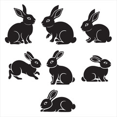 set of vector different type of bunny silhouettes