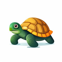 Vibrant Cartoon Turtle Character with Green Shell and Orange Highlights, Ideal for Animation, Children's Books, and Educational Material Illustrations