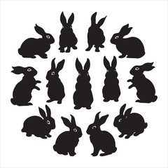 set of vector different type of bunny silhouettes