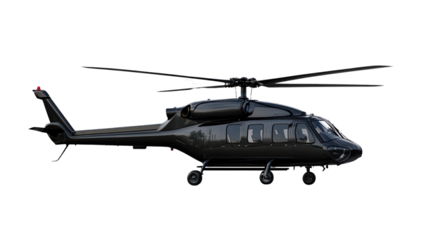 Black helicopter on transparent background.