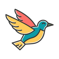 Fototapeta premium Good icon. Colorful flying bird illustration, cheerful mood, playful design, cartoon style, joyous character, copy space