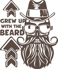 Tête de mort à moustache et barbe hipster skull moustachu et crane barbu lunette de soleil chapeau slogan