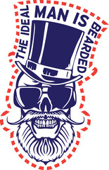 Tête de mort à moustache et barbe hipster skull moustachu et crane barbu lunette de soleil citation grand chapeau