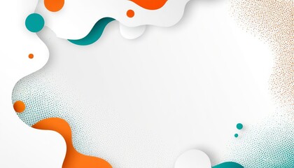 Abstract background with teal and orange shapes, white center, and halftone dots
