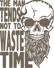Tête de mort à barbe hipster skull et crane barbu citation slogan