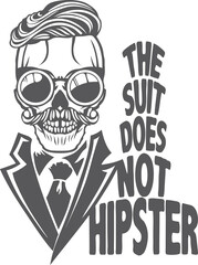 Tête de mort à moustache hipster skull moustachu et crane lunette de soleil ronde costume slogan