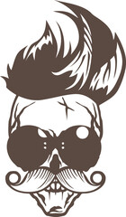 Tête de mort à moustache hipster skull moustachu et crane lunette de soleil