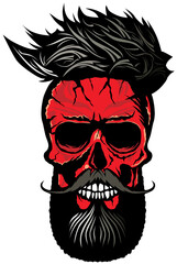 Tête de mort à moustache et barbe hipster skull moustachu et crane barbu