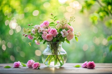 Minimalist Elegance: Lovely Vase with Pink Flowers and Lush Green Foliage, Perfect for Home Decor and Floral Arrangement Inspiration