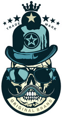 Tête de mort à moustache hipster skull moustachu et crane lunette de soleil chapeau melon