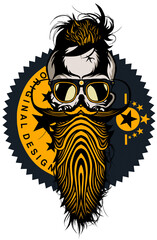 Tête de mort à moustache et barbe hipster skull moustachu et crane barbu lunette de soleil original