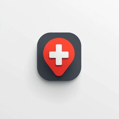 Obraz premium Here's a possible and keyword list for your image.. Red medical location pin icon on dark square button.