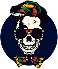 Tête de mort hipster skull et crane lunette de soleil noeud papillon
