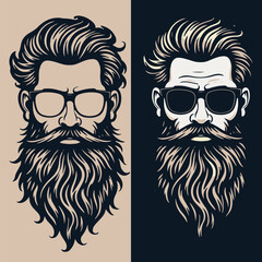 Vintage Hipster Bearded Man Illustration - Contrasting Backgrounds