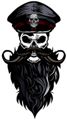 Tête de mort à moustache et barbe hipster skull moustachu et crane barbu kepi signe taureau