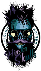 Tête de mort à moustache et barbe hipster skull moustachu et crane barbu lunette de soleil ronde original