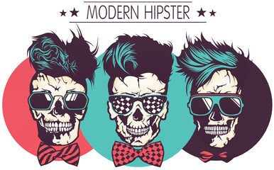 Tête de mort hipster skull et crane lunette de soleil ronde noeud papillon chic