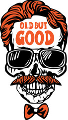 Tête de mort à moustache hipster skull moustachu et crane lunette de soleil old but good