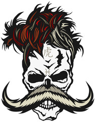Tête de mort à moustache hipster skull moustachu et crane 