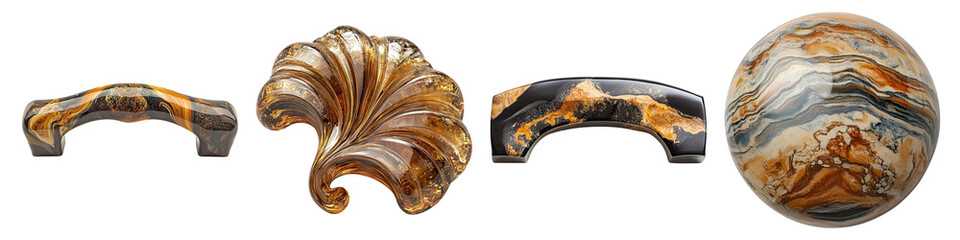 Beautiful resin drawer pull isolated on transparent background, Set of