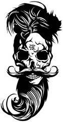 Tête de mort à moustache et barbe hipster skull moustachu et crane barbu