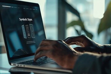 Modern Laptop with Symbolic Signs Interface