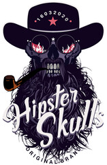 Tête de mort à moustache et barbe hipster skull moustachu et crane barbu lunette de soleil ronde flamme fume pipe mon logo
