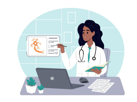 World Multiple Sclerosis Day. Doctor examines an MS nerve. Vector illustration in flat style - Powered by Adobe