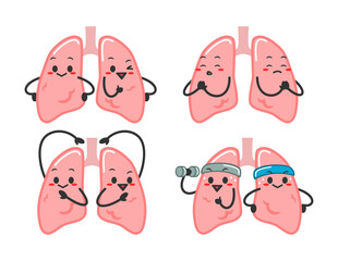 Fototapeta premium cute mascot lungs illustration. funny character of human organ. collection of lungs mascot.