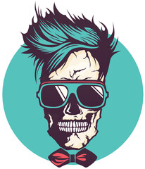 Tête de mort hipster skull et crane lunette de soleil noeud papillon