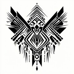 Abstract black and white geometric artwork featuring bold lines and shapes, creating a striking visual impact.