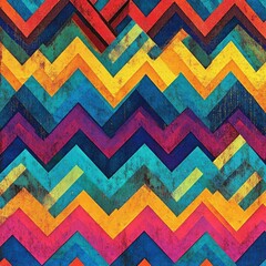 Colorful zigzag pattern with vibrant hues and a distressed texture, creating an energetic visual effect.