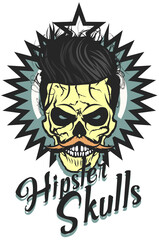 Tête de mort à moustache hipster skull moustachu et crane et mon logo