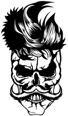 Tête de mort à moustache hipster skull moustachu et crane