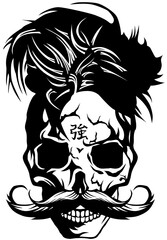 Tête de mort à moustache hipster skull moustachu et crane