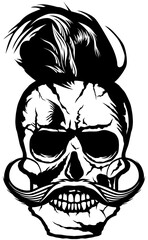Tête de mort à moustache hipster skull moustachu et crane